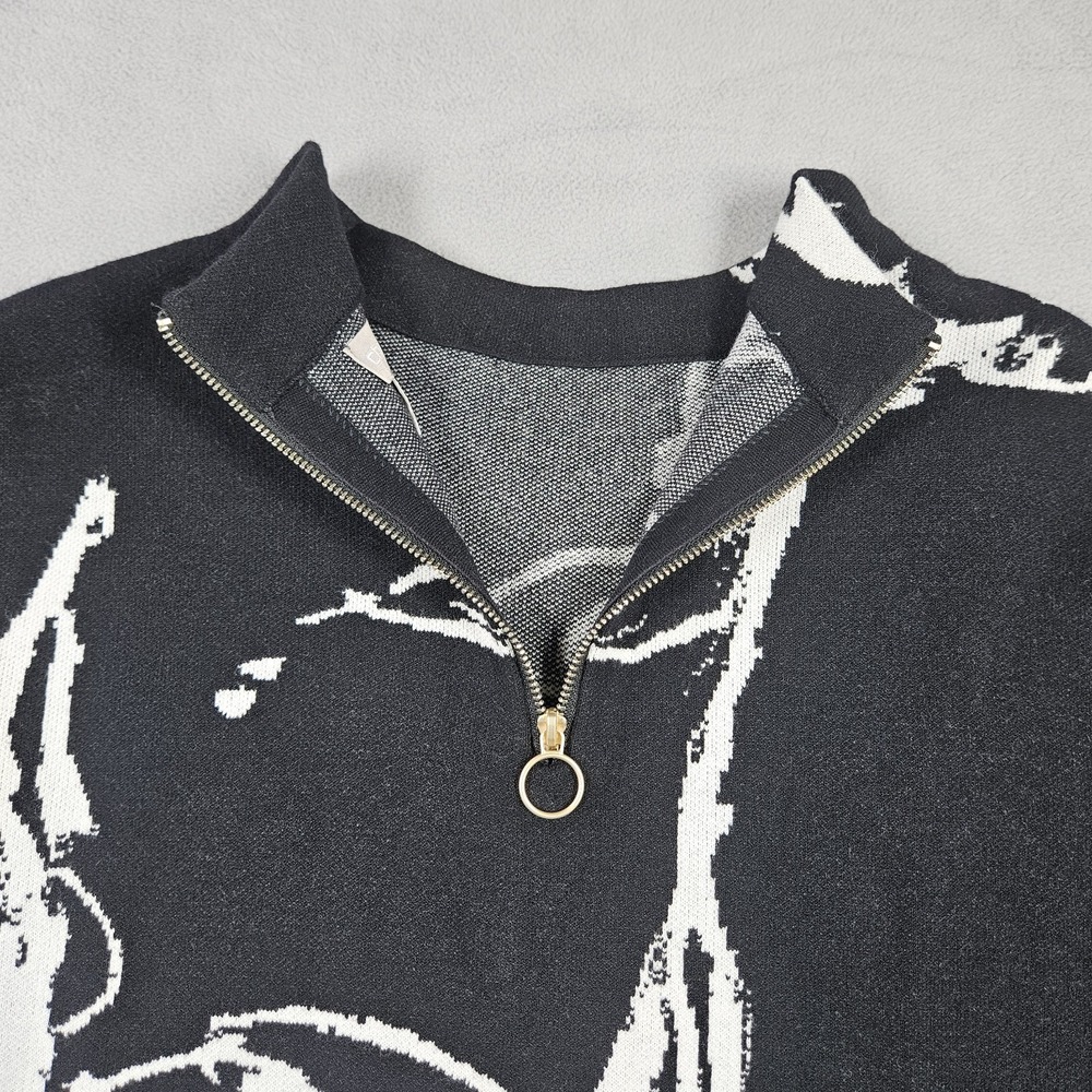 Chico's Sweater Womens 3 / XL Black White Pattern Zip Back Mock Neck Office Chic - Picture 7 of 11